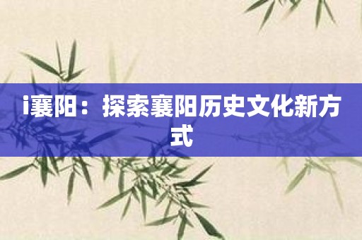 i襄阳：探索襄阳历史文化新方式