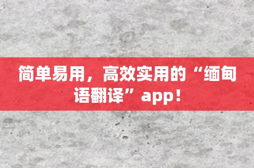 简单易用，高效实用的“缅甸语翻译”app！